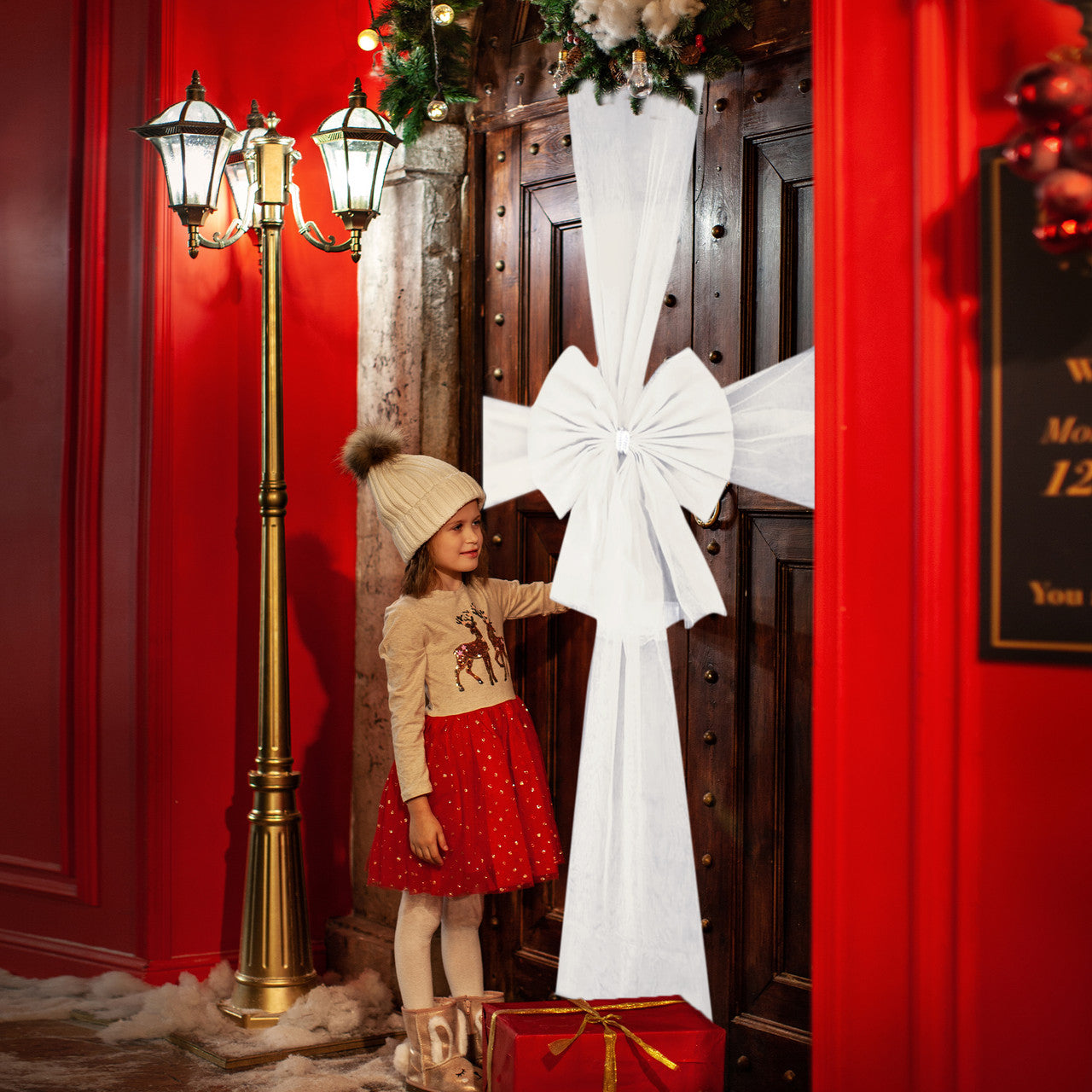 Christmas Door Bow with Diamante Detail - White