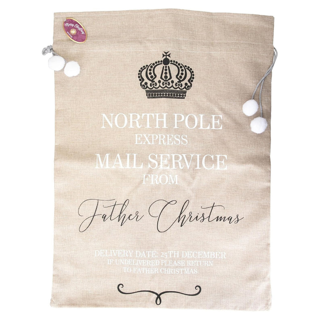 North Pole Express Mail Christmas Stocking Sack - Beige