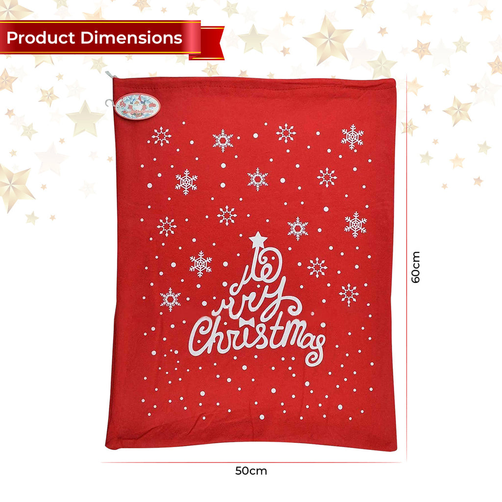 Christmas Red Felt Sack - Snowflakes