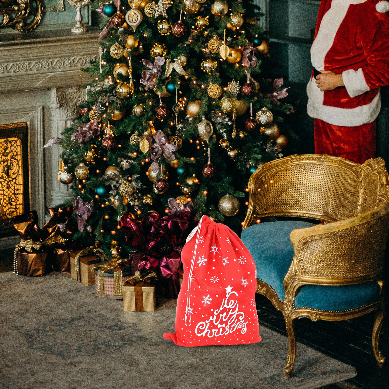 Christmas Red Felt Sack - Snowflakes