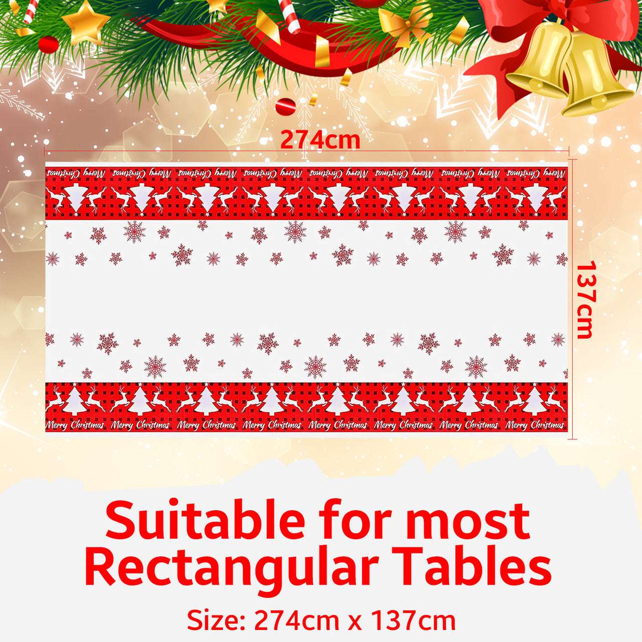 Reindeer & Tree Printed Xmas Tablecloth