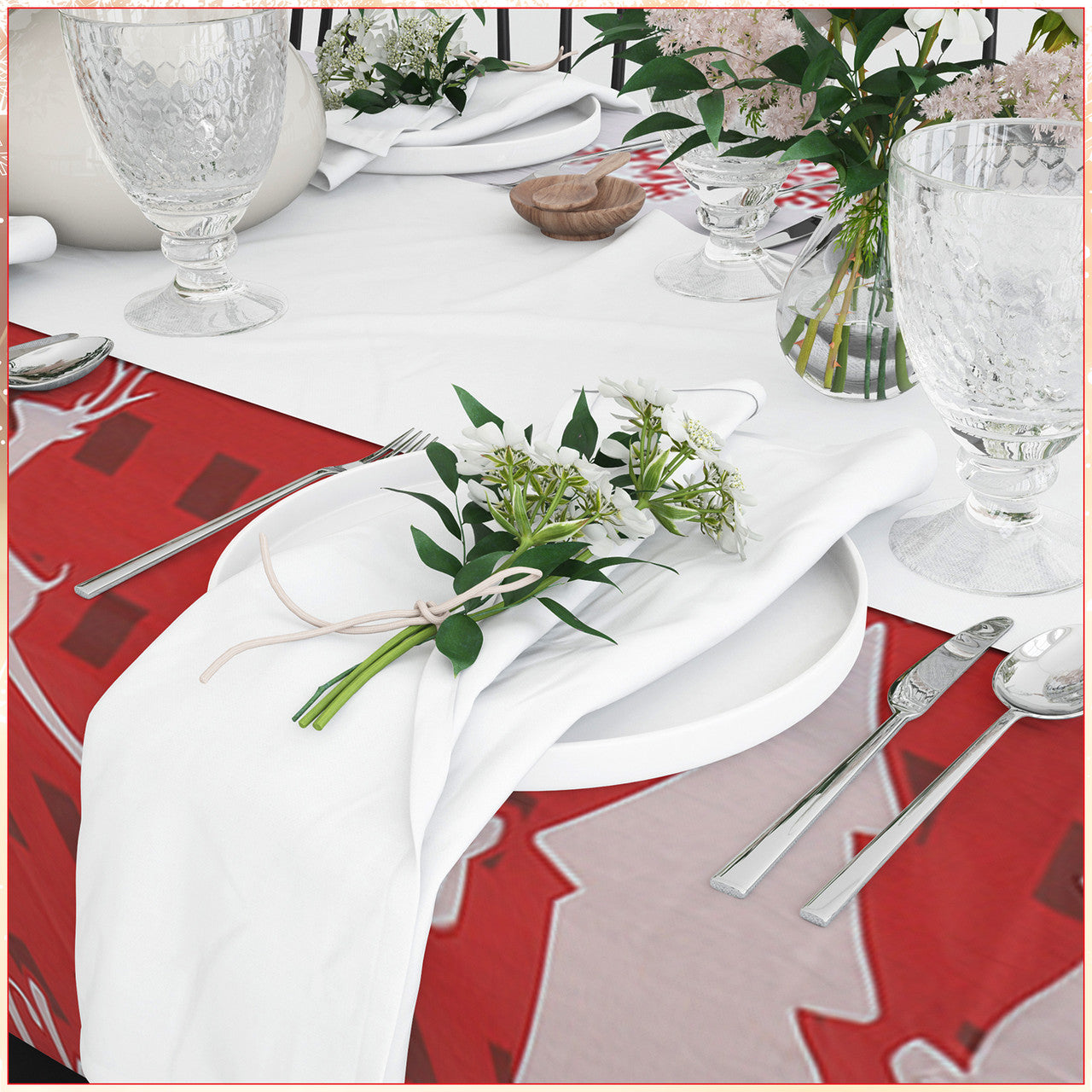 Reindeer & Tree Printed Xmas Tablecloth