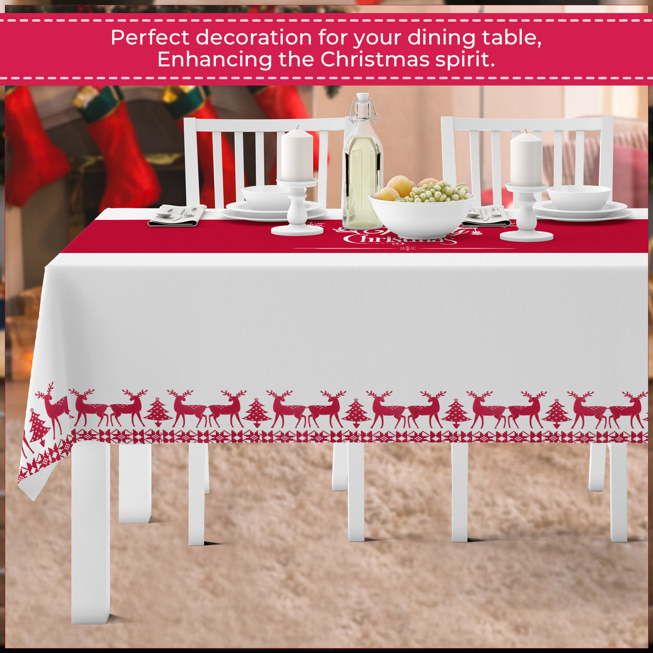 Reindeer and Merry Christmas Design Tablecloth