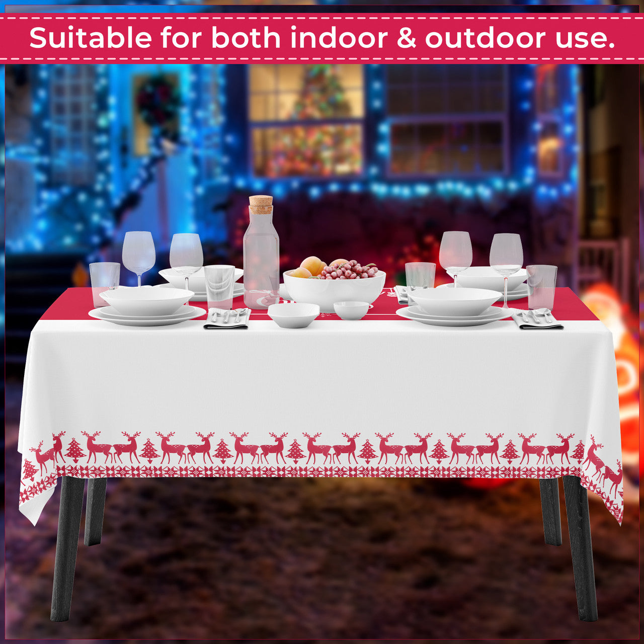 Reindeer and Merry Christmas Design Tablecloth