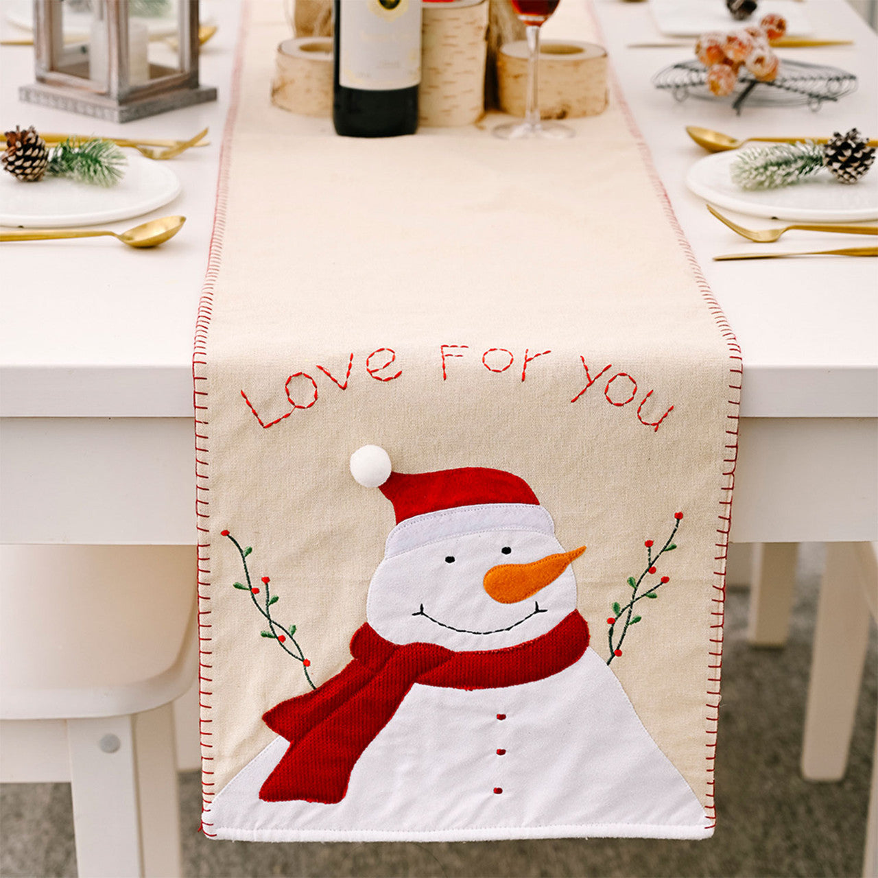 180cm x 35cm Christmas Table Runner - Santa & Snowman