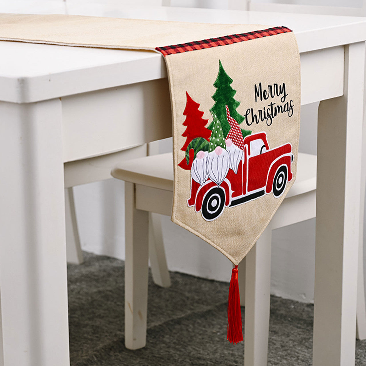 180cm x 35cm Christmas Table Runner - Christmas Tree  & Elves