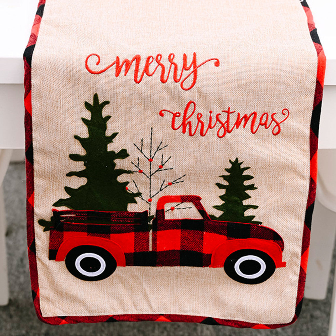 180cm x 35cm Christmas Table Runner - Christmas Tree  & Truck