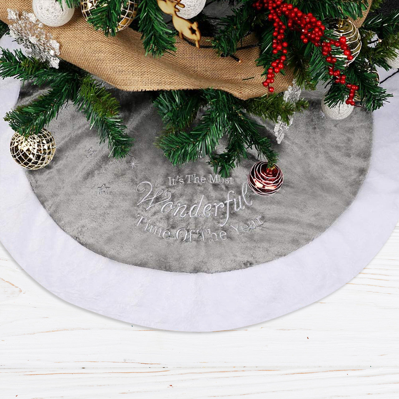 Christmas Tree Skirt - Grey & White