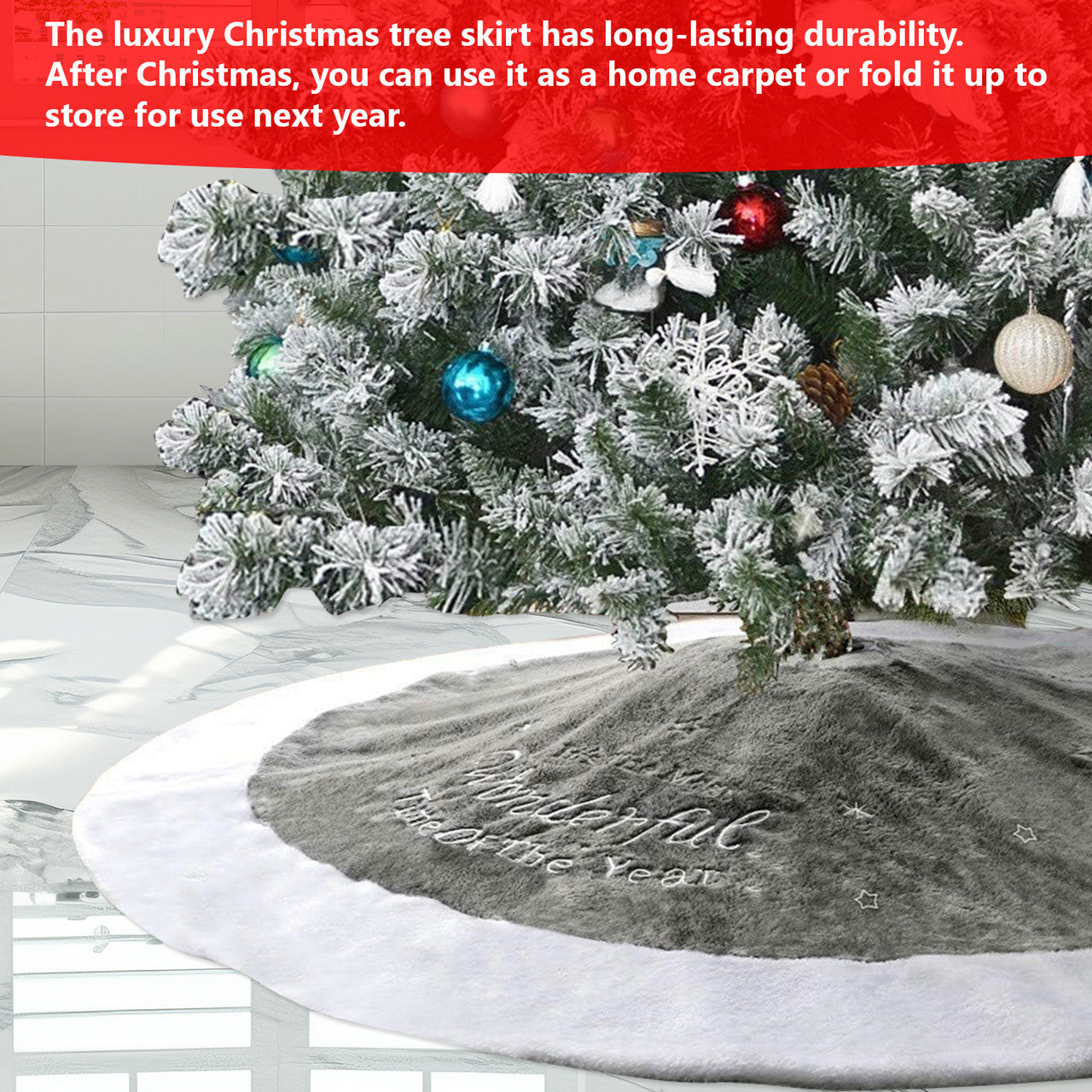 Christmas Tree Skirt - Grey & White