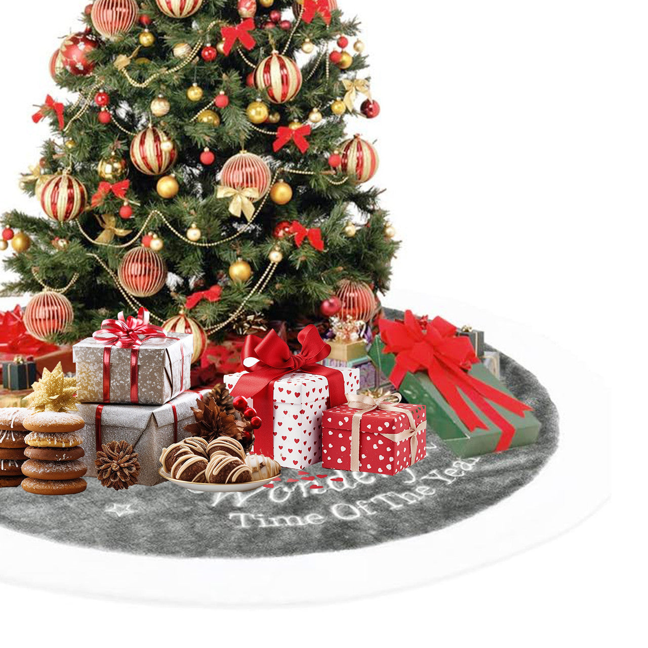 Christmas Tree Skirt - Grey & White
