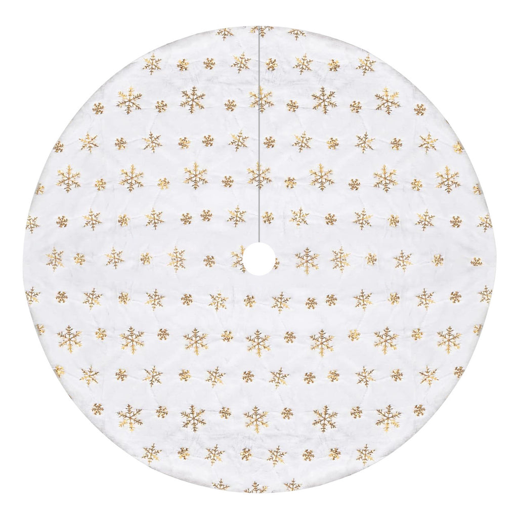 Christmas Tree Skirt - White With Gold Snowflakes