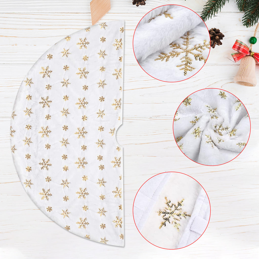 Christmas Tree Skirt - White With Gold Snowflakes