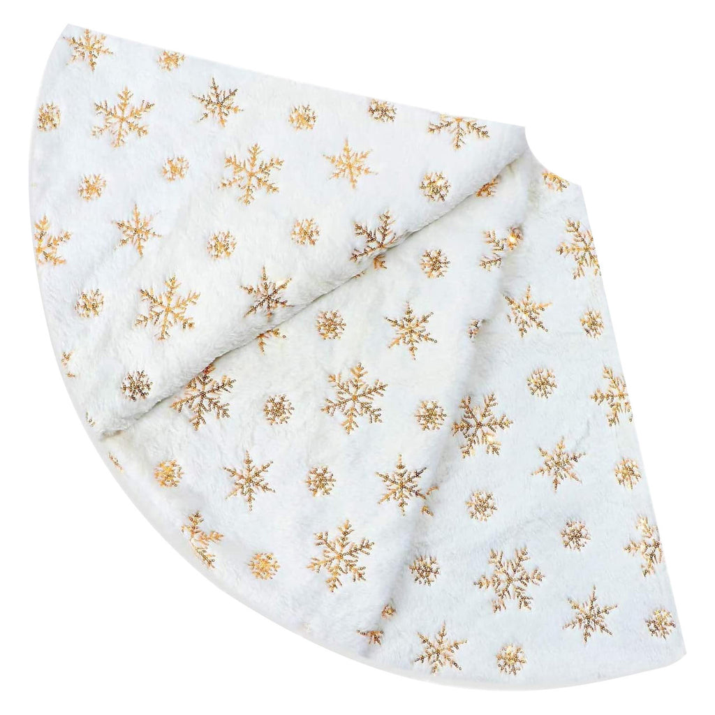 Christmas Tree Skirt - White With Gold Snowflakes