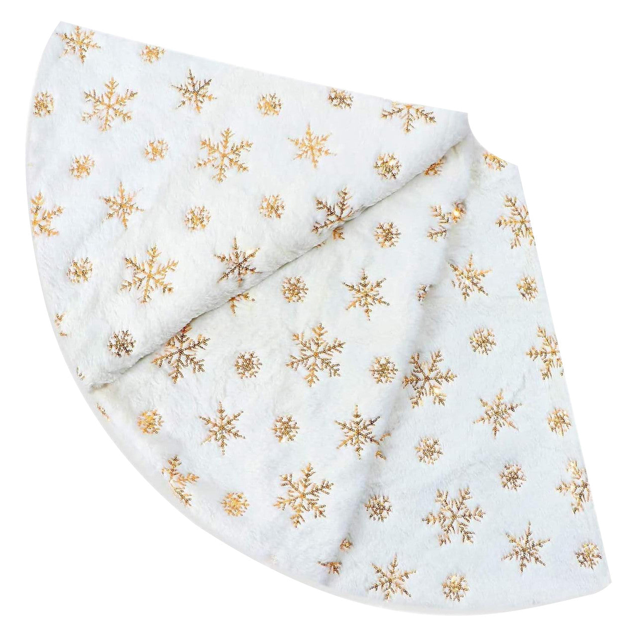 Christmas Tree Skirt - White With Gold Snowflakes