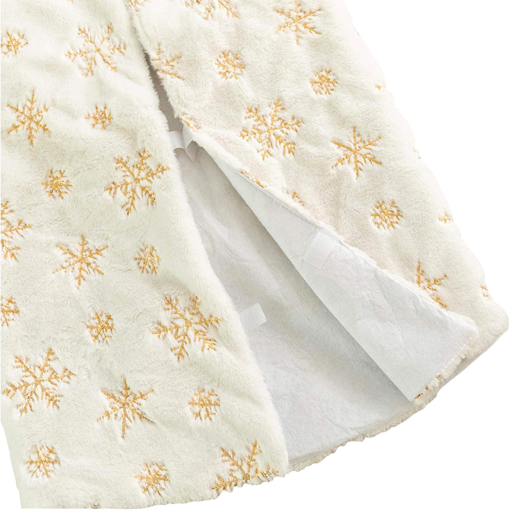 Christmas Tree Skirt - White With Gold Snowflakes