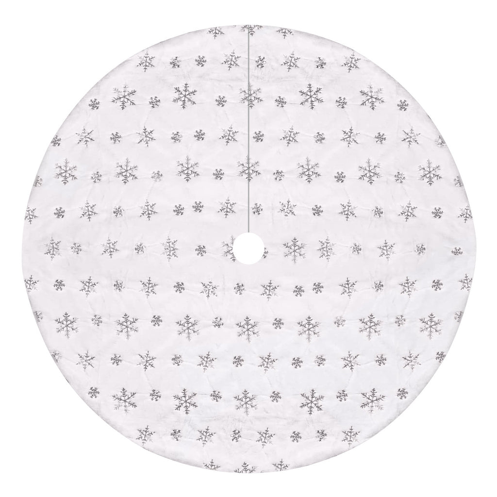 Christmas Tree Skirt - White with Silver Snowflakes