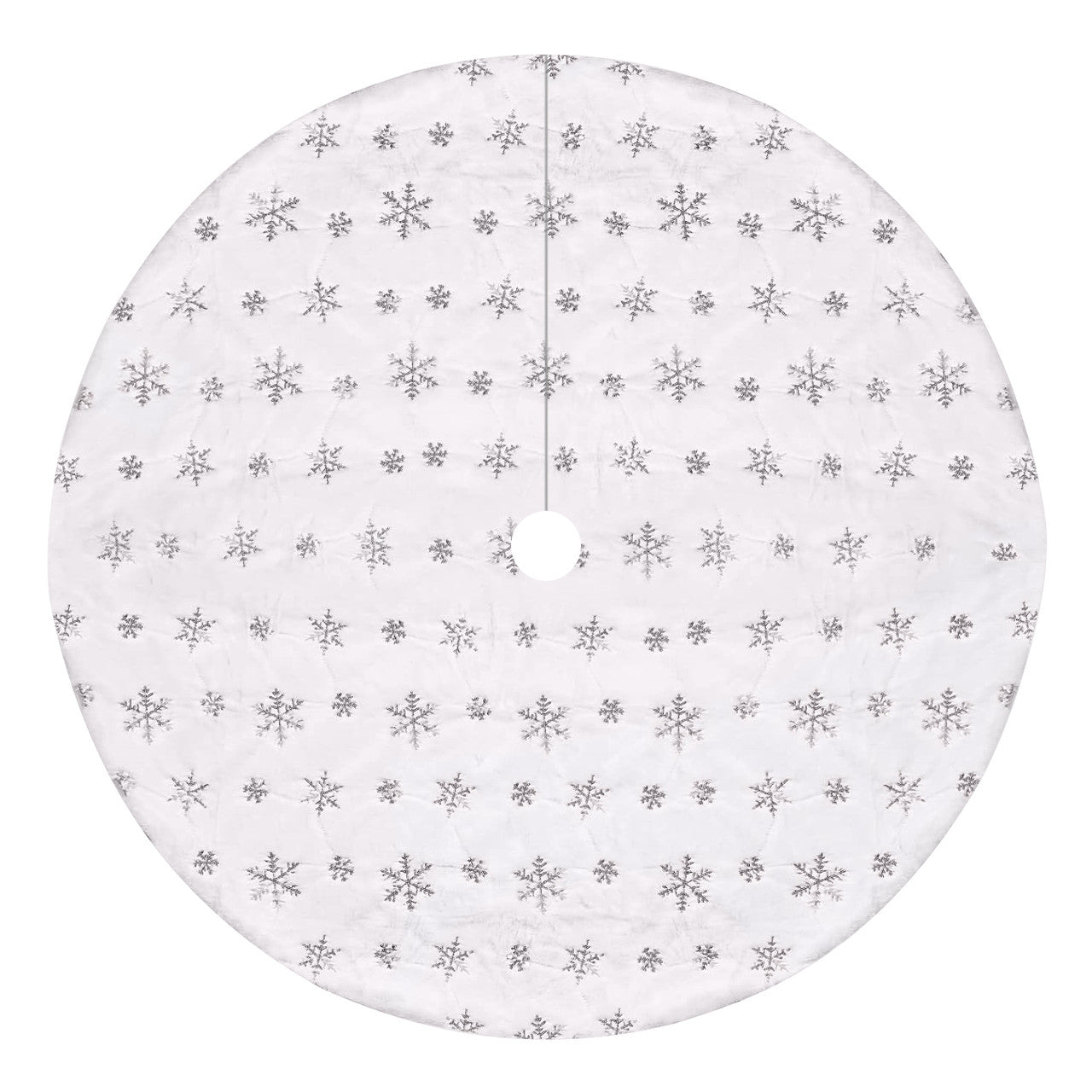 Christmas Tree Skirt - White with Silver Snowflakes