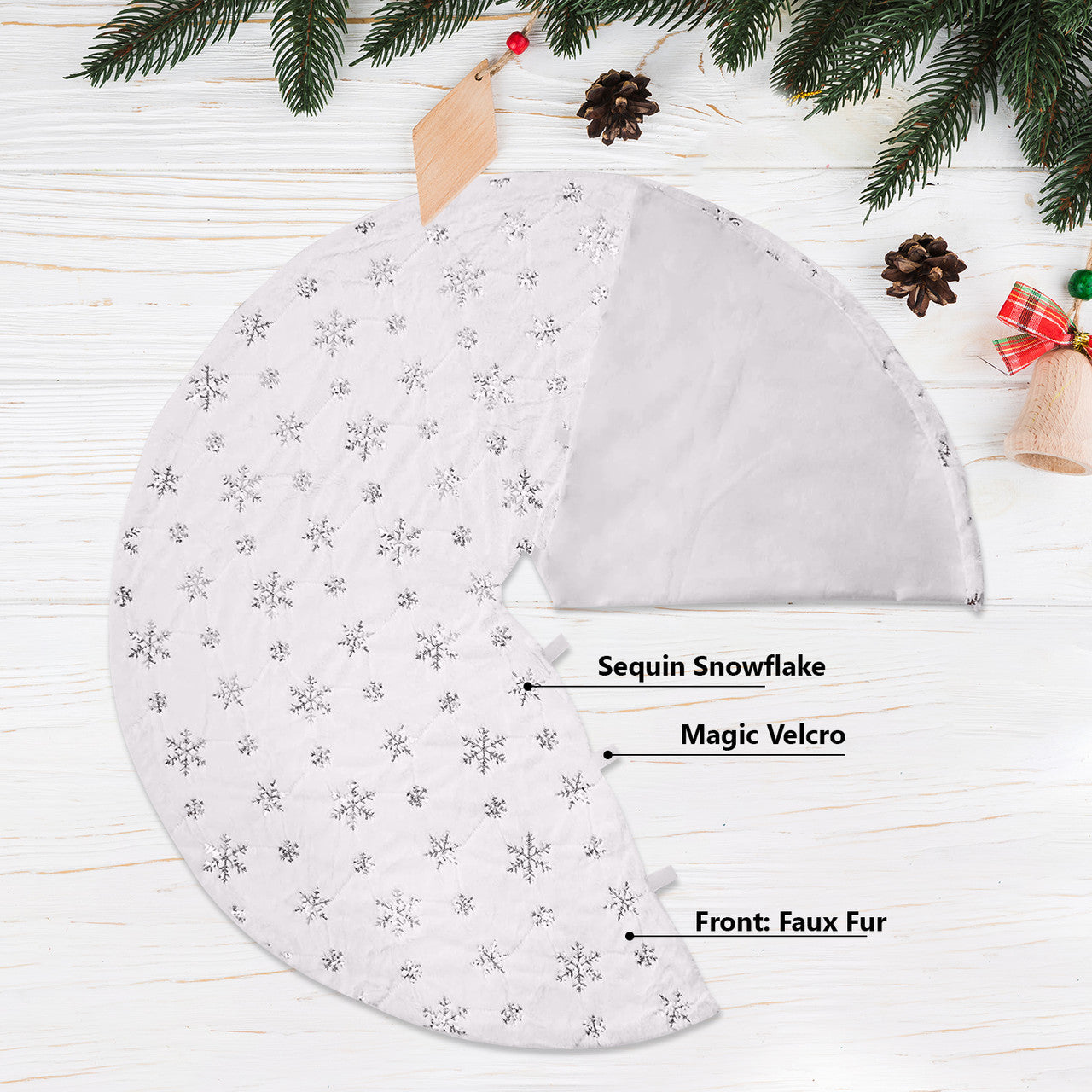 Christmas Tree Skirt - White with Silver Snowflakes