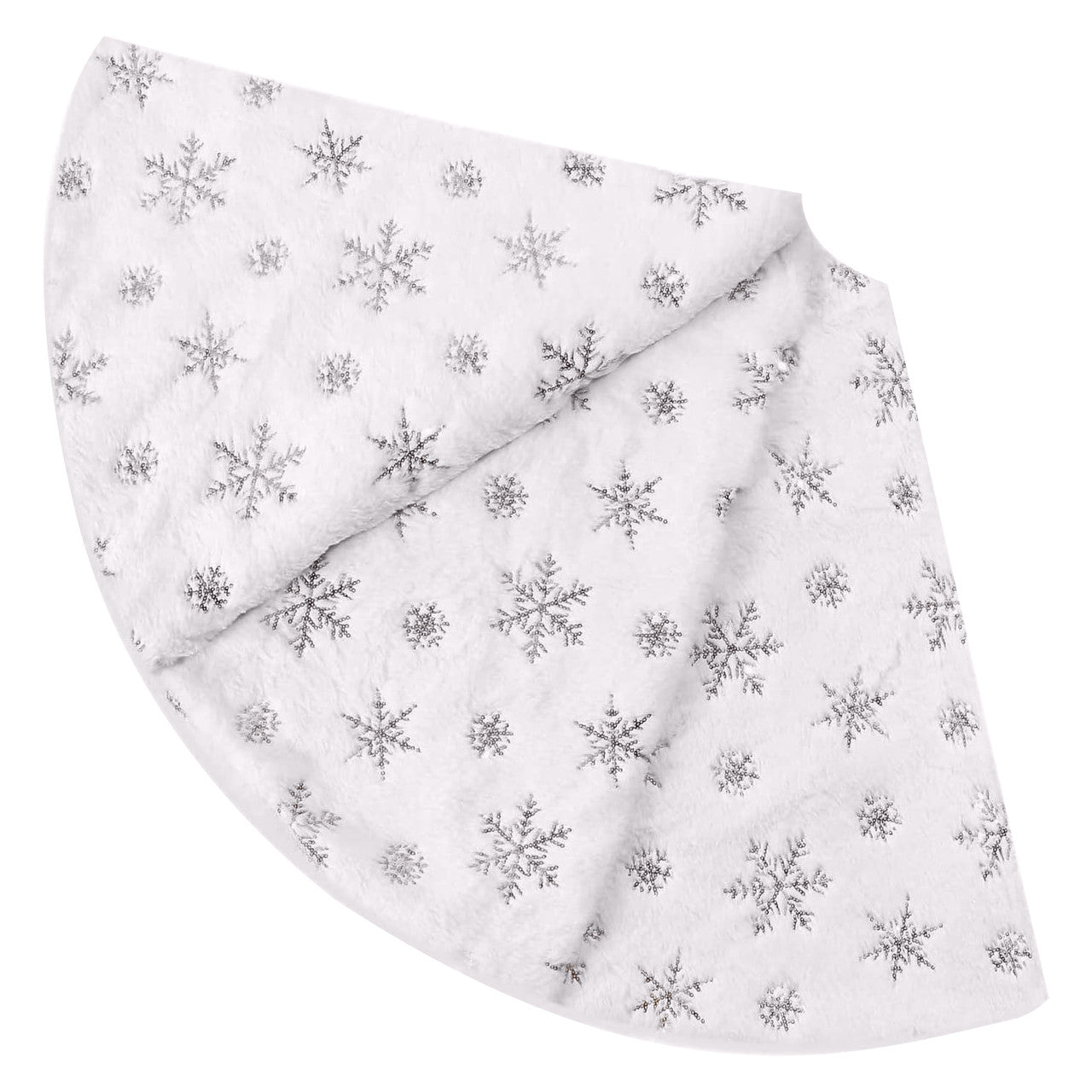 Christmas Tree Skirt - White with Silver Snowflakes