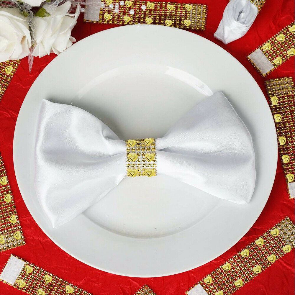 Sparkling Heart Diamante Stretchable Napkin Rings (Pack of 10) - Gold