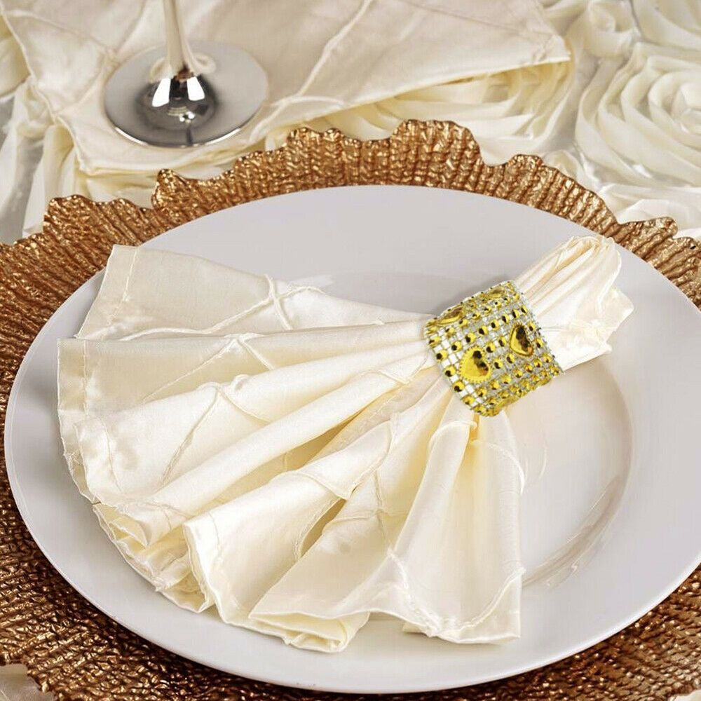Sparkling Heart Diamante Stretchable Napkin Rings (Pack of 10) - Gold