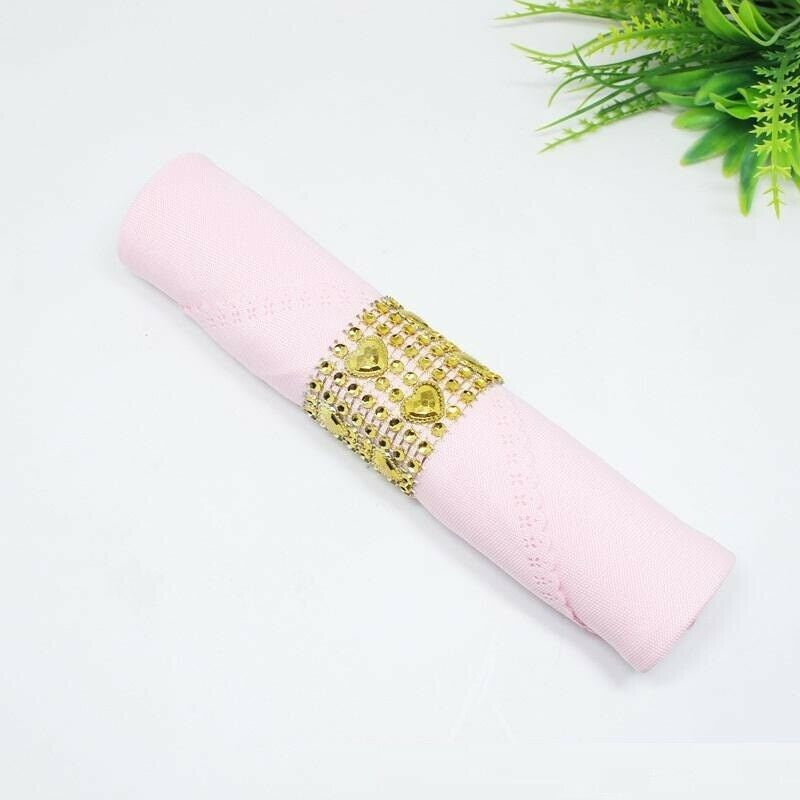 Sparkling Heart Diamante Stretchable Napkin Rings (Pack of 10) - Gold