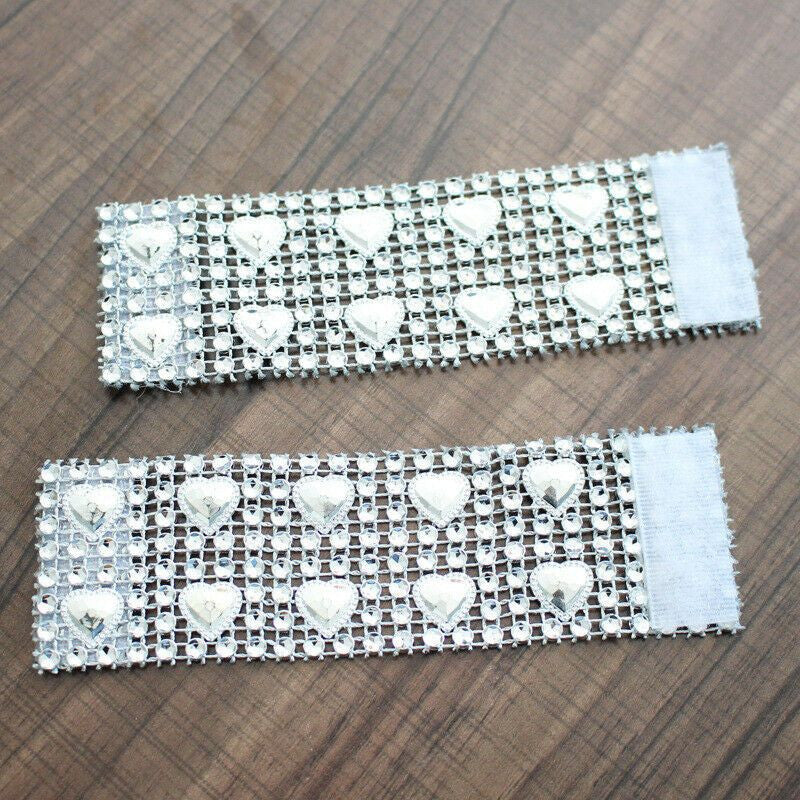 Sparkling Heart Diamante Stretchable Napkin Rings (Pack of 10) - Silver