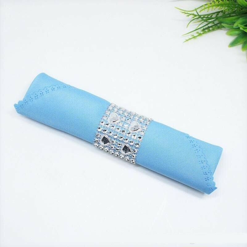 Sparkling Heart Diamante Stretchable Napkin Rings (Pack of 10) - Silver