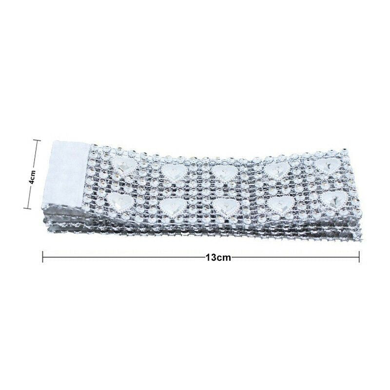 Sparkling Heart Diamante Stretchable Napkin Rings (Pack of 10) - Silver