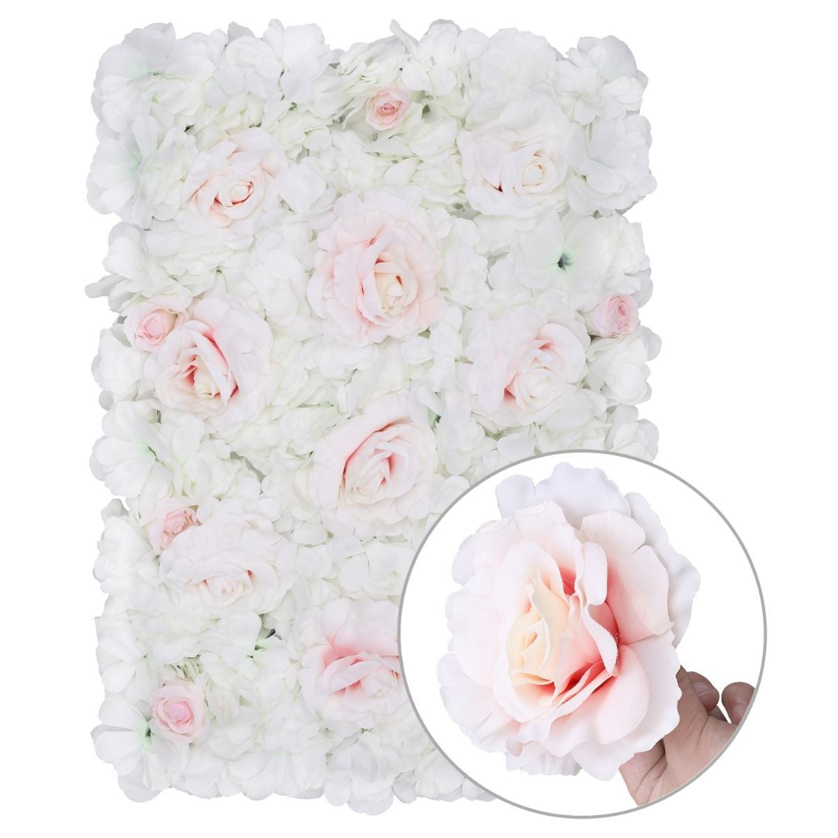 Hydrangea Artificial Flower Wall Panel 60cm x 40cm - White, Green, Pink & Velvet Rose x 12