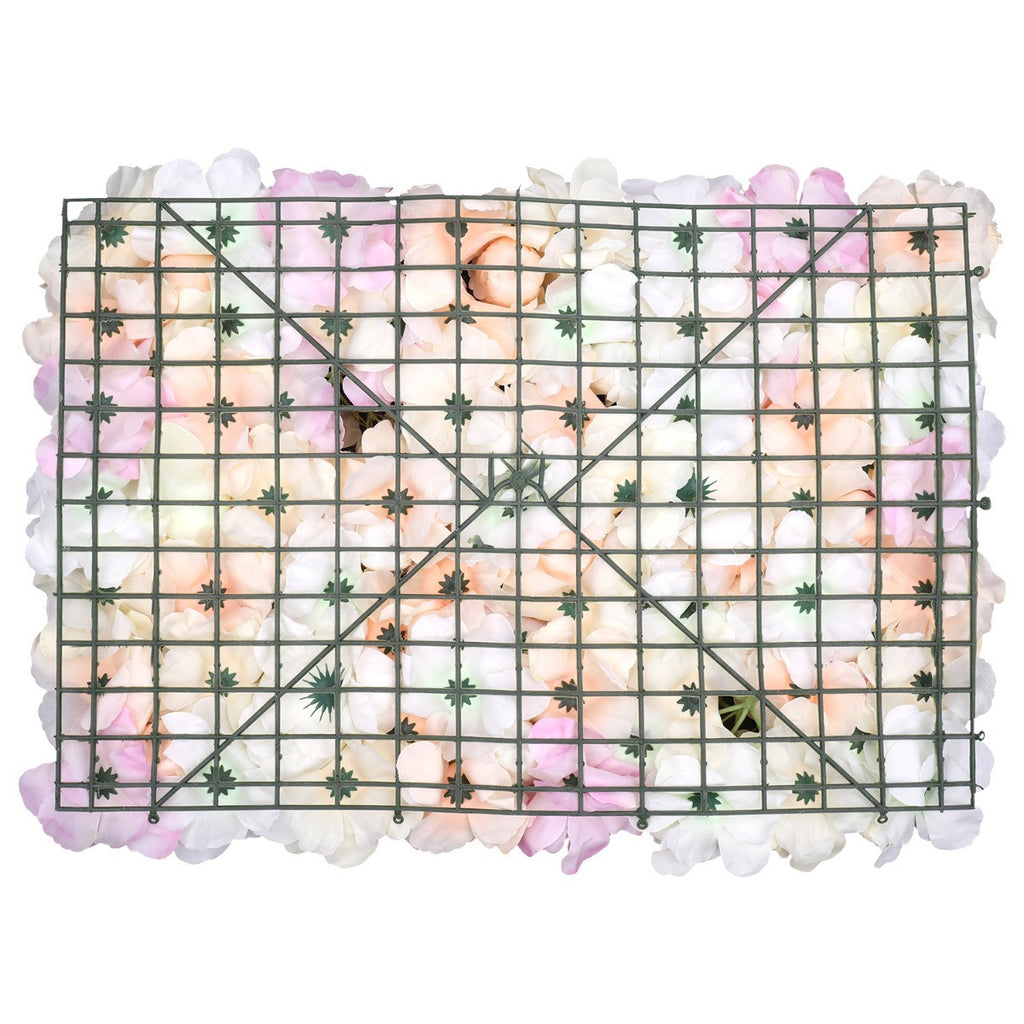 Hydrangea Artificial Flower Wall Panel 60cm x 40cm -Peach, Pink, Ivory & White x 12