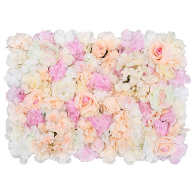 Hydrangea Artificial Flower Wall Panel 60cm x 40cm -Peach, Pink, Ivory & White x 12