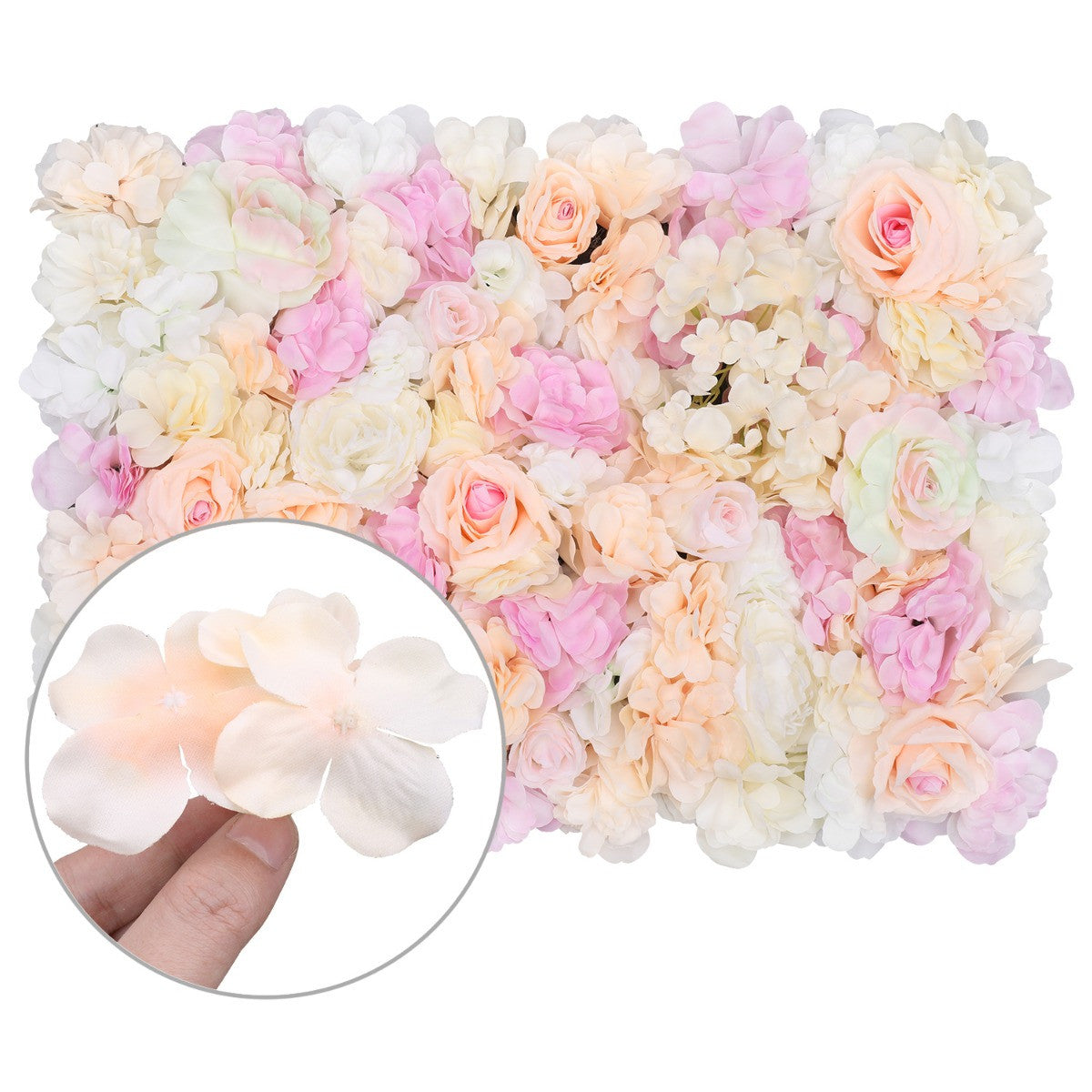 Hydrangea Artificial Flower Wall Panel 60cm x 40cm -Peach, Pink, Ivory & White
