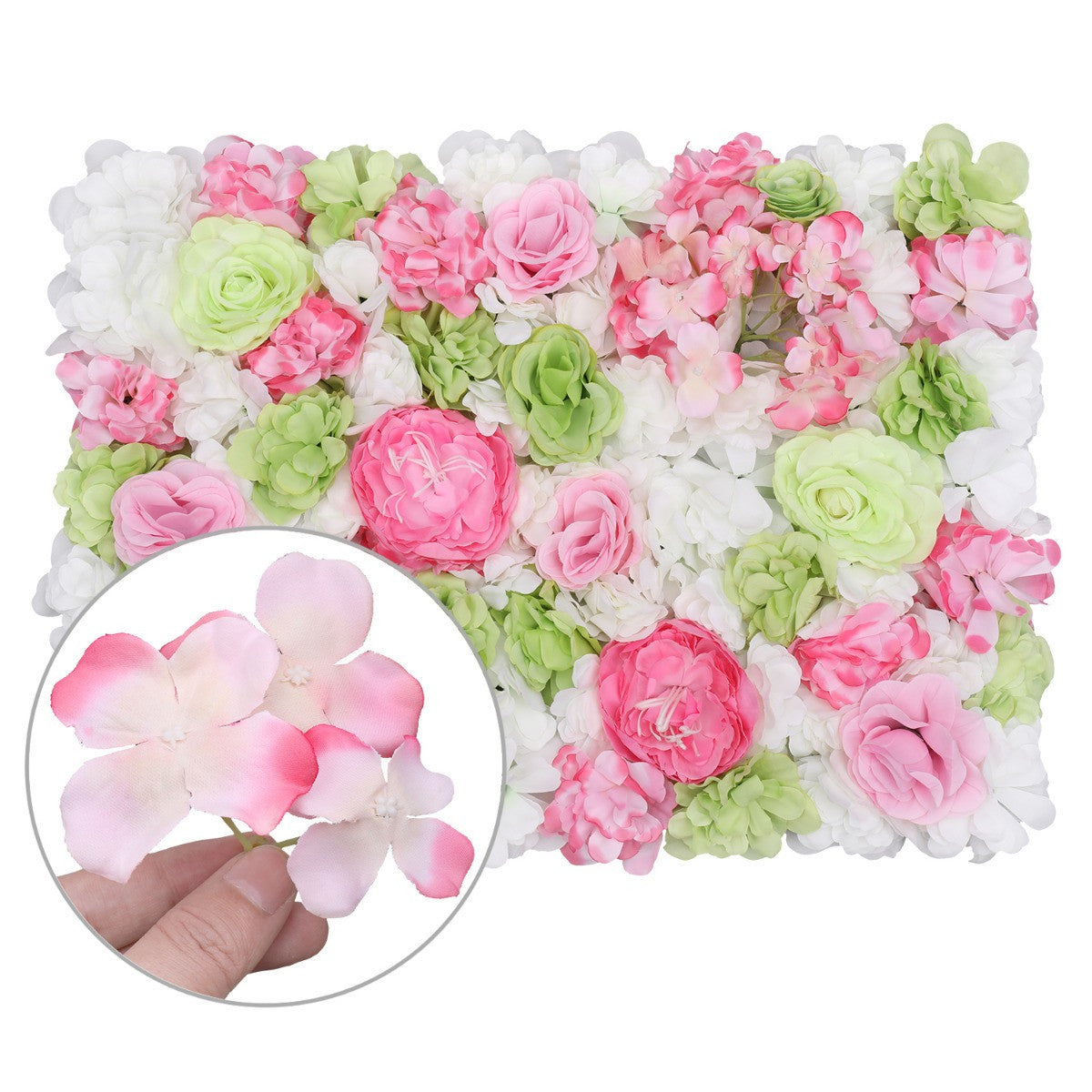 Hydrangea Artificial Flower Wall Panel 60cm x 40cm - Lime, Hot Pink, Pink & White