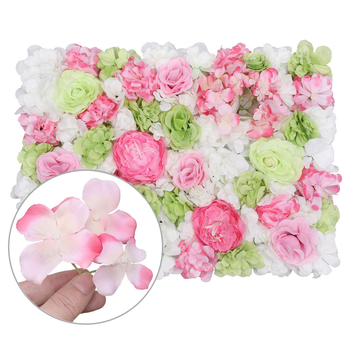 Hydrangea Artificial Flower Wall Panel 60cm x 40cm - Lime, Hot Pink, Pink & White x 12