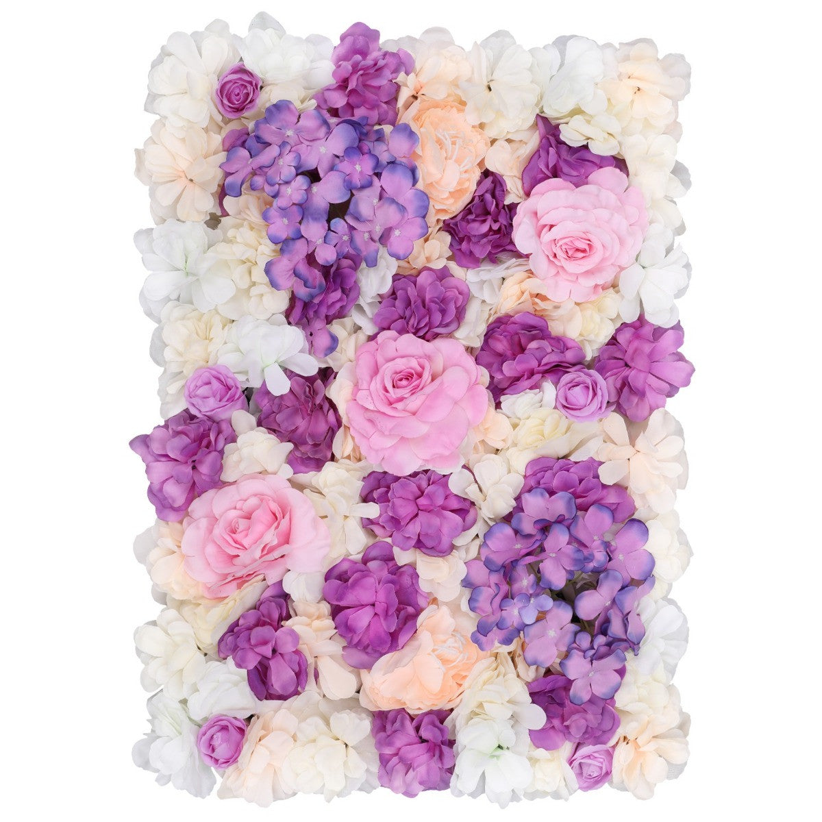 Hydrangea Artificial Flower Wall Panel 60cm x 40cm - Peach, Ivory, White, Pink & Purple
