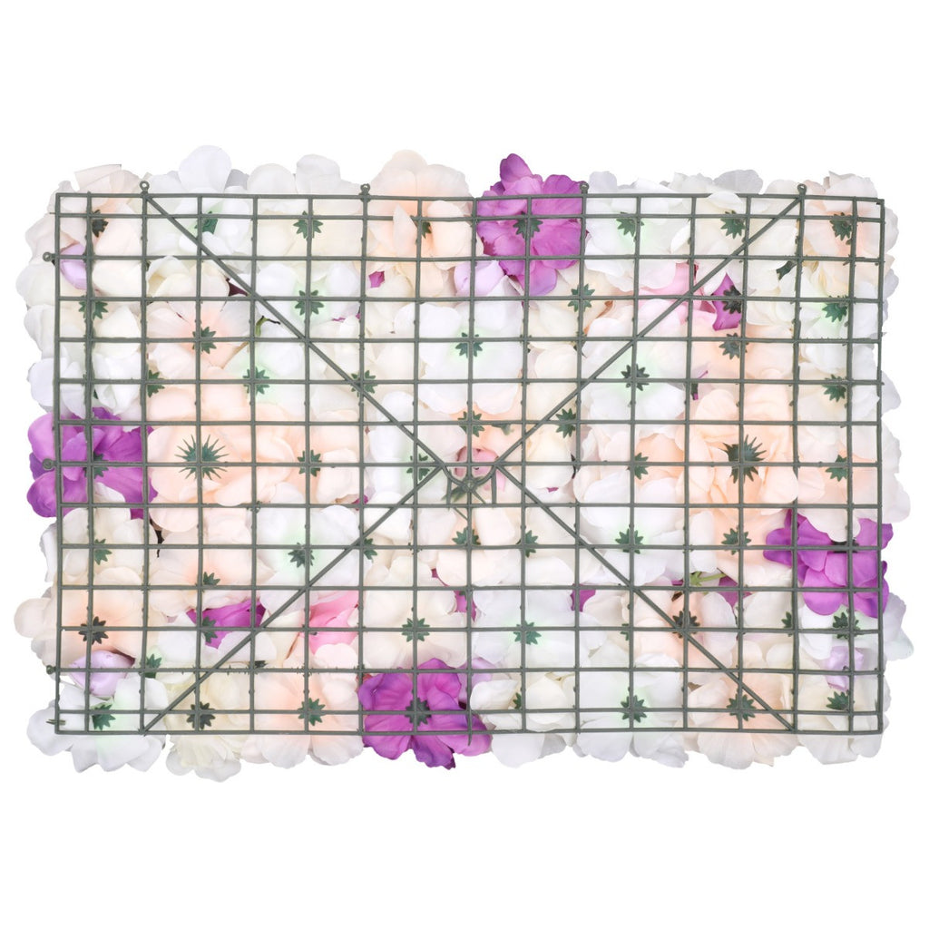 Hydrangea Artificial Flower Wall Panel 60cm x 40cm - Peach, Ivory, White, Pink & Purple