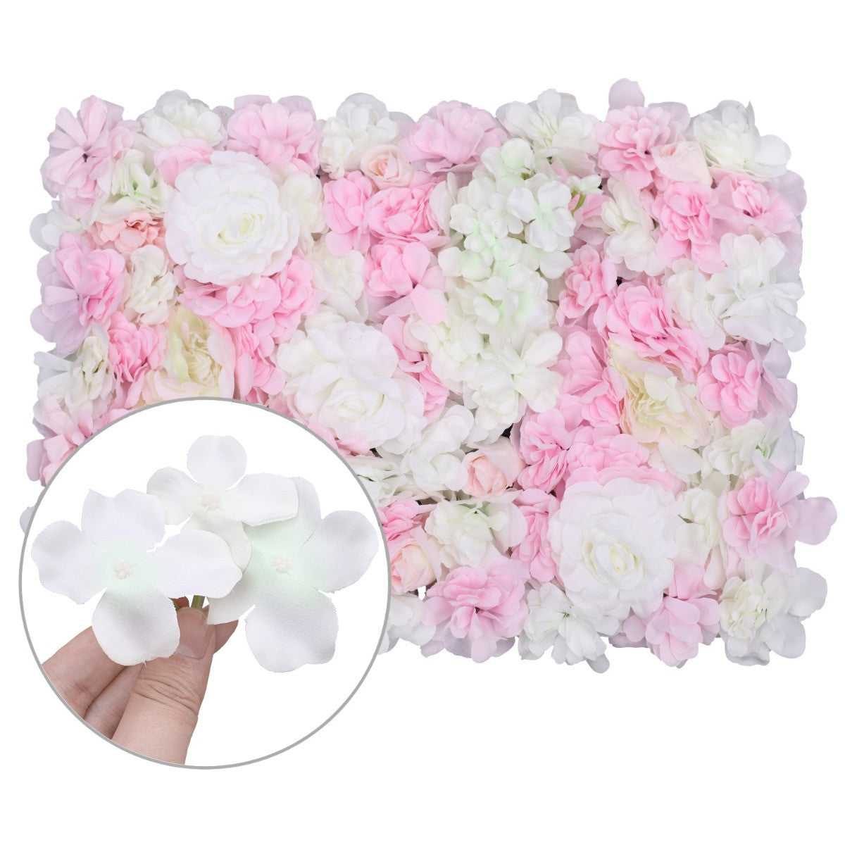 Hydrangea Artificial Flower Wall Panel 60cm x 40cm - Peach, Peach & White