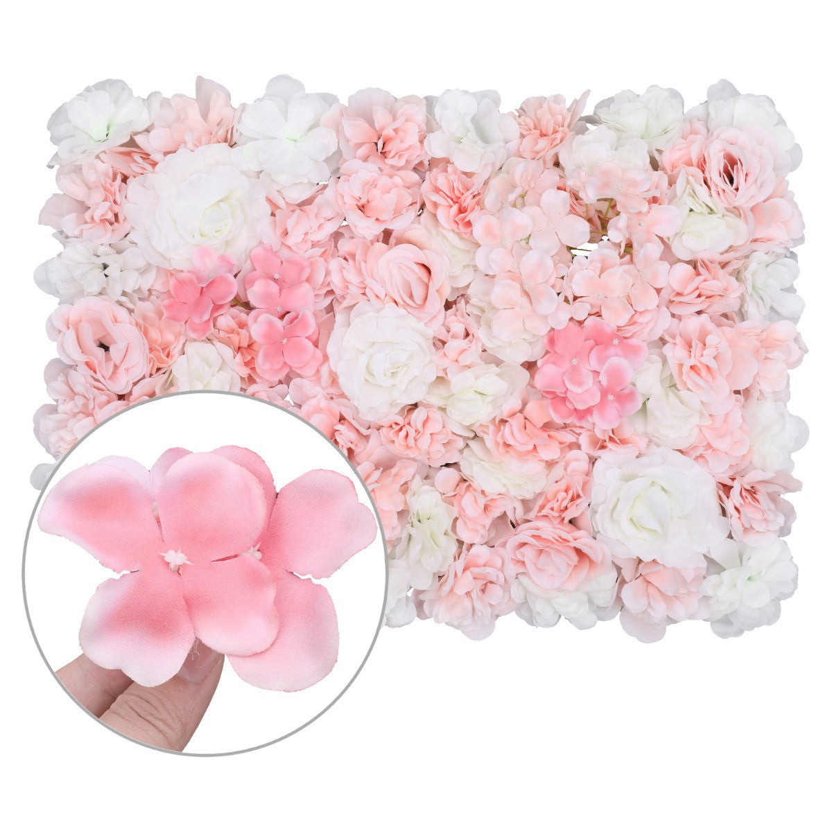 Hydrangea Artificial Flower Wall Panel 60cm x 40cm - Peach, Baby Pink & White x 12