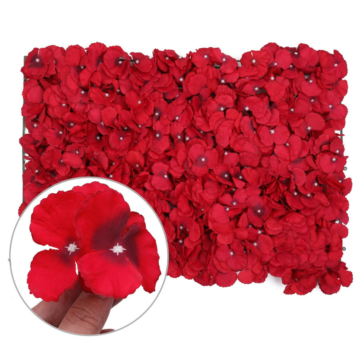 Hydrangea Artificial Flower Wall Panel 60cm x 40cm - Red x 12