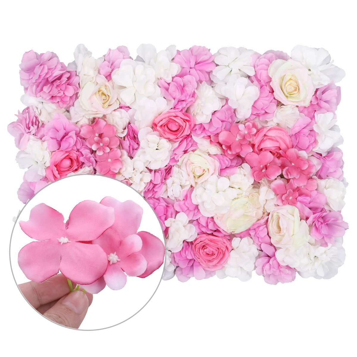 Hydrangea Artificial Flower Wall Panel 60cm x 40cm - Pink & Ivory