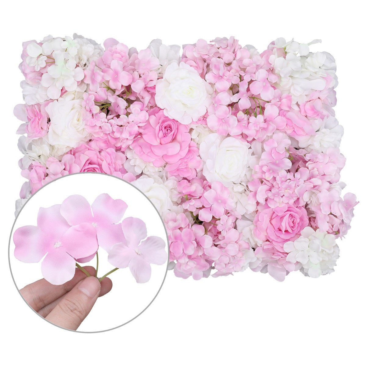 Hydrangea Artificial Flower Wall Panel 60cm x 40cm - Baby Pink