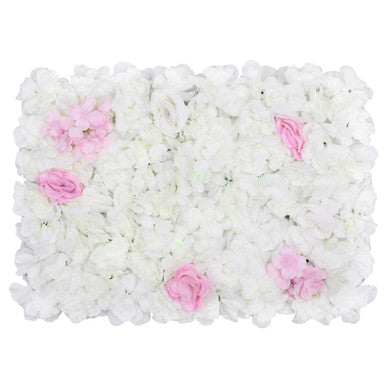 Hydrangea Artificial Flower Wall Panel 60cm x 40cm - White & Baby Pink