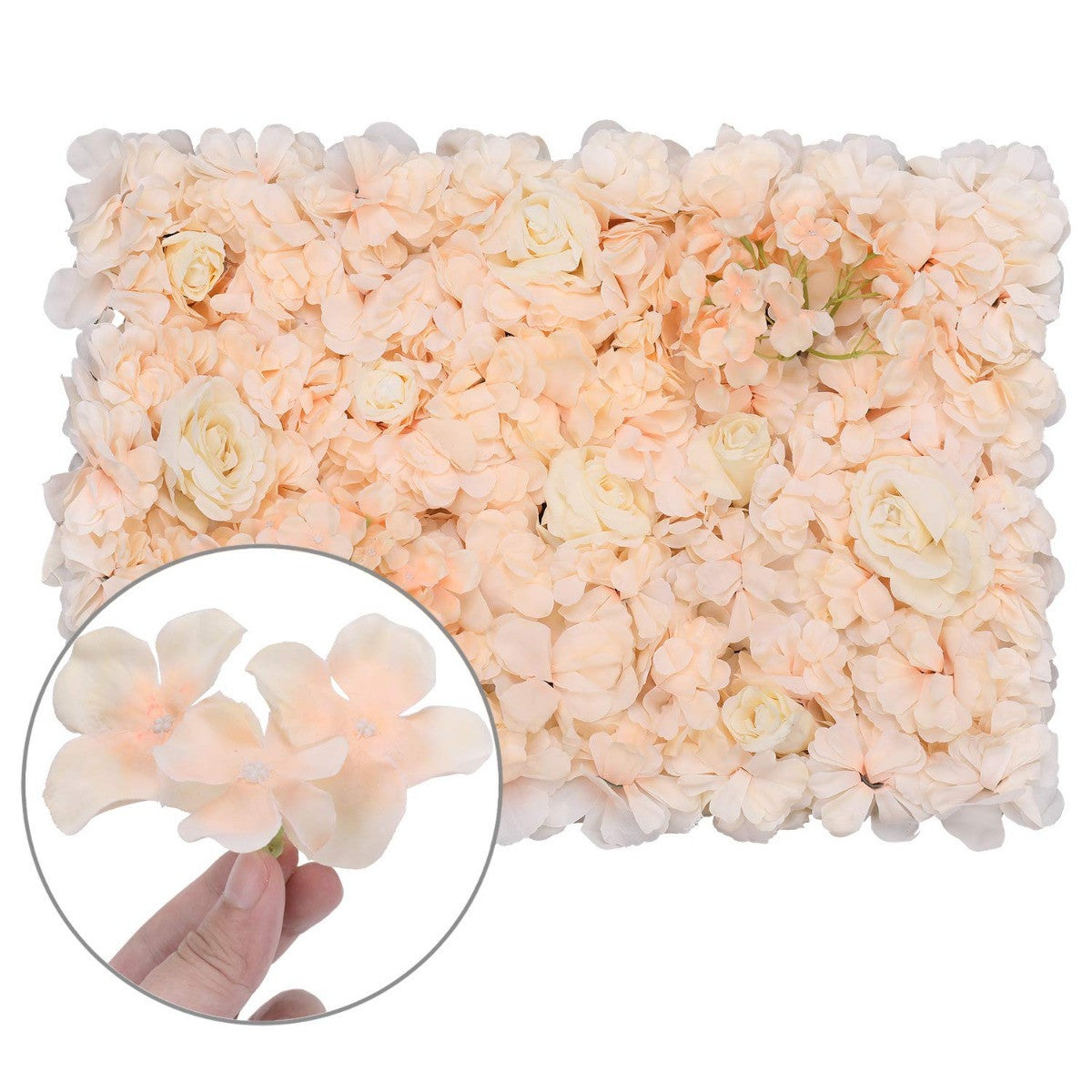 Hydrangea Artificial Flower Wall Panel 60cm x 40cm - Champagne