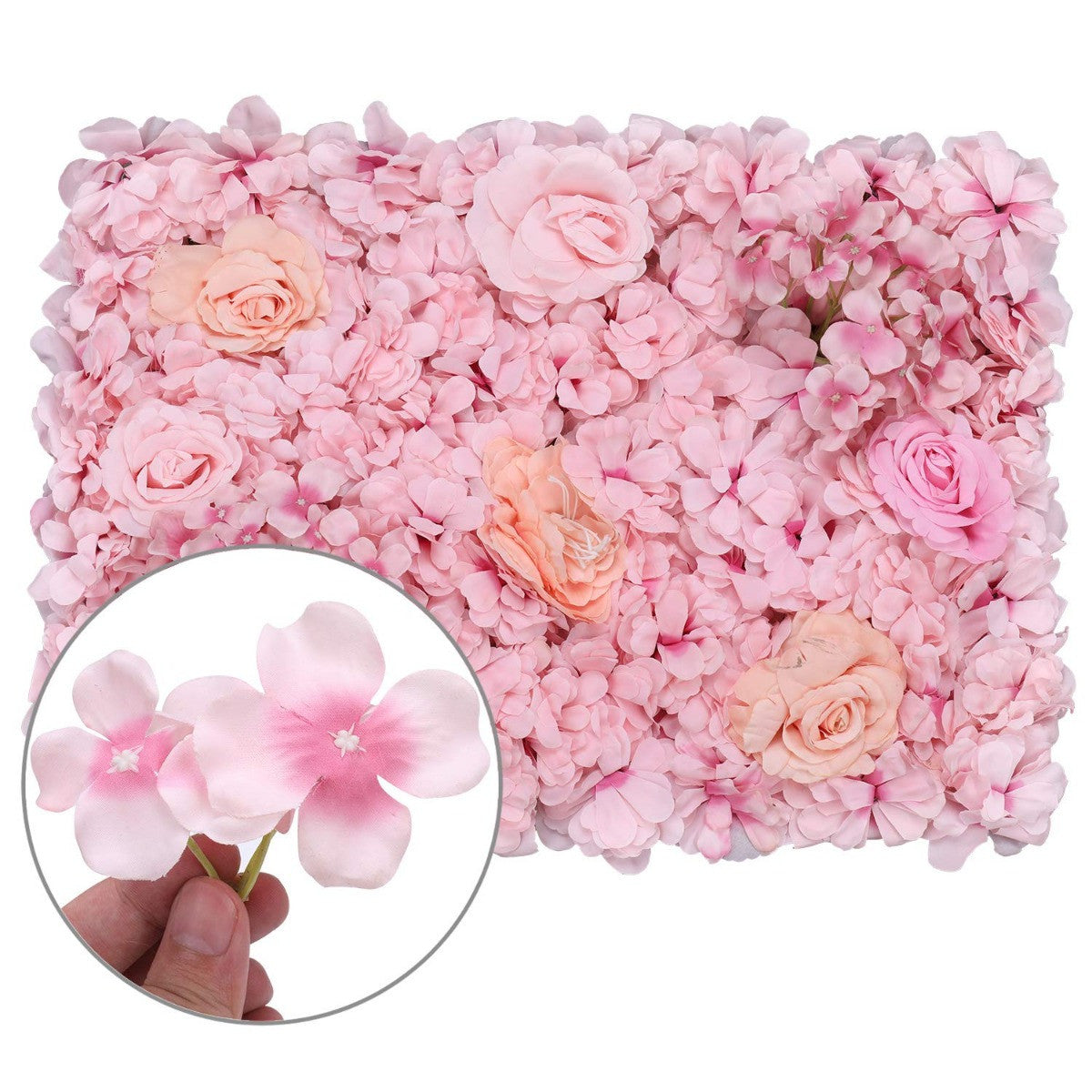 Hydrangea Artificial Flower Wall Panel 60cm x 40cm - Baby Pink & Peach
