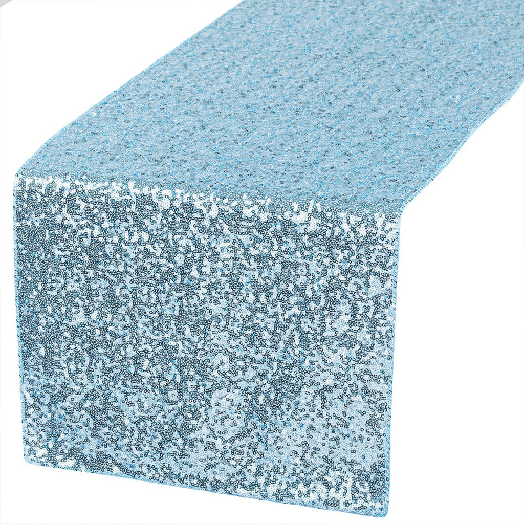 30cm x 274cm Shiny Sequin Table Runner - Baby Blue