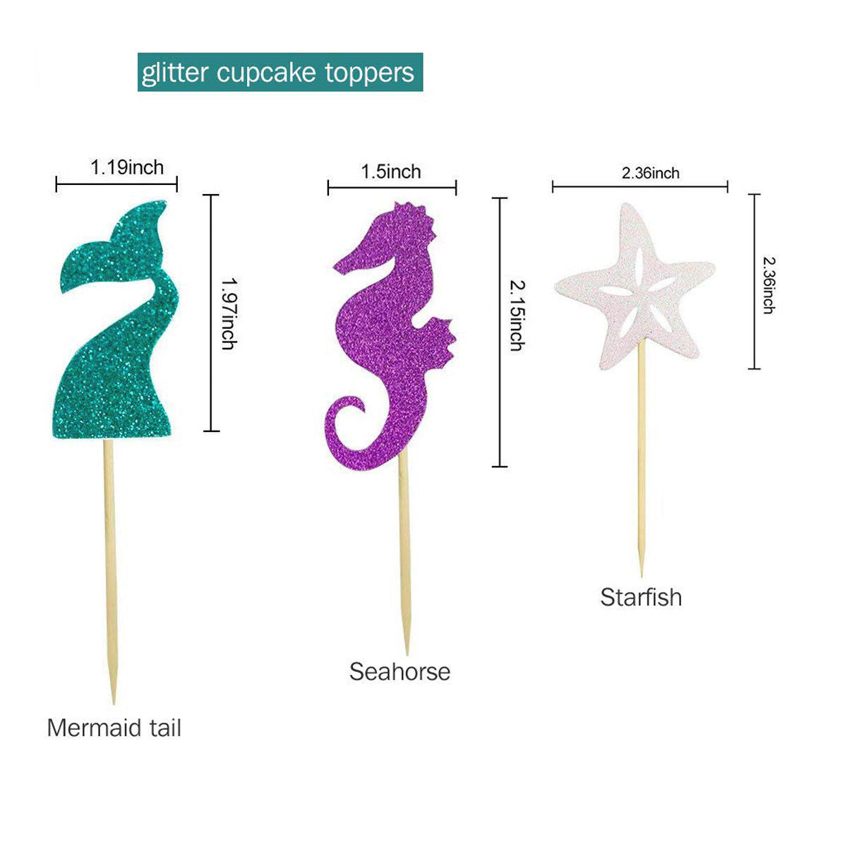 Mermaid Theme Birthday Bunting, Balloons, Pom-Poms & Cupcake Toppers