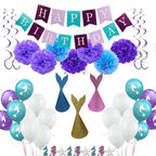 Mermaid Theme Birthday Bunting, Balloons, Pom-Poms & Cupcake Toppers