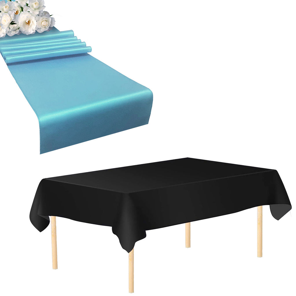 Plastic Table Cloth And Baby Blue Runner Set - 2Pcs