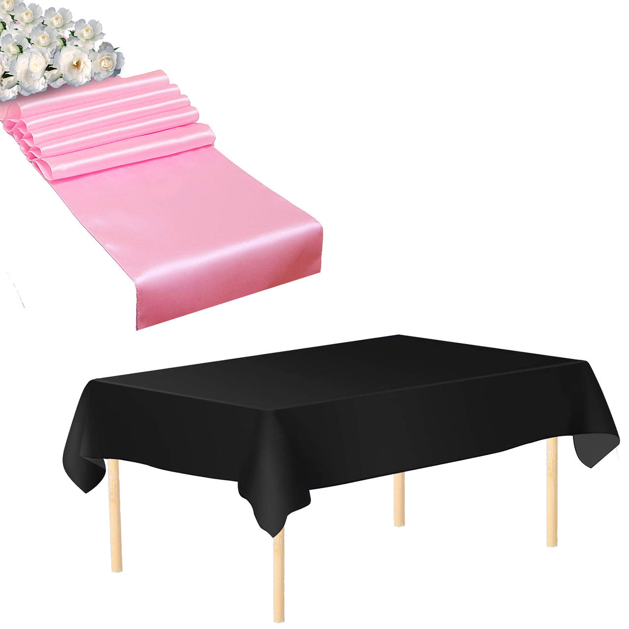 Plastic Table Cloth And Baby Pink Runner Set - 2Pcs